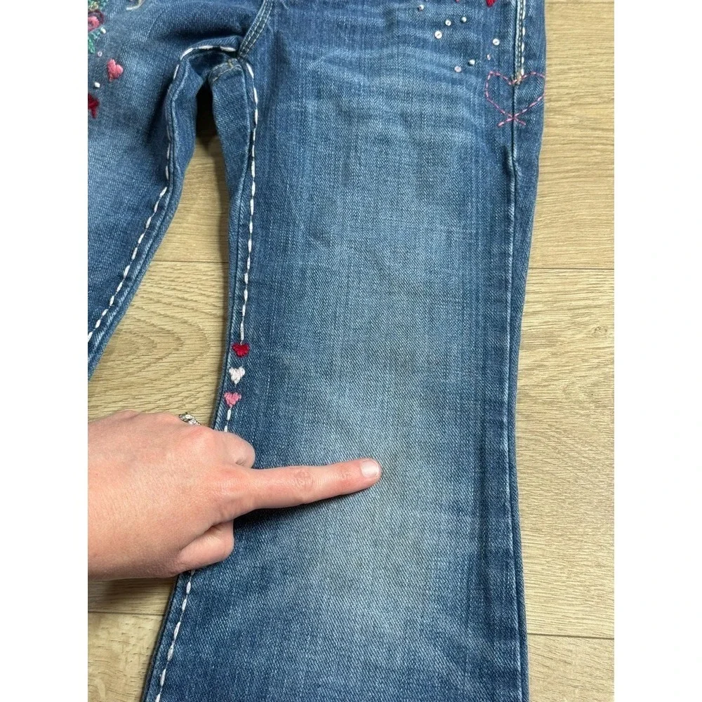 EUC Kids Girls Gap Denim embroidered Y2K Vintage flare jeans hearts size 6
